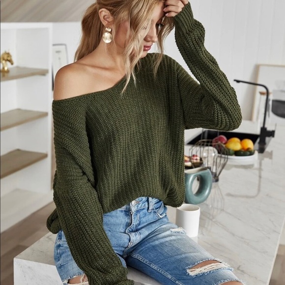 ARMY GREEN BACKLESS LACE-UP KNITTED SWEATER - Picture 6 of 7